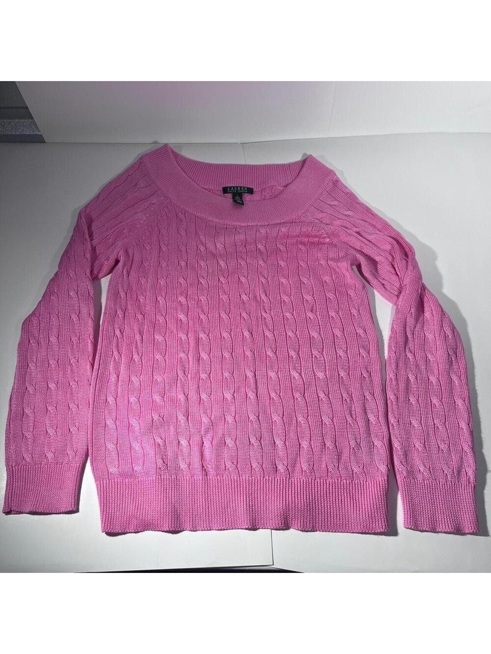 Lauren Ralph Lauren pink cable knit sweater Size L